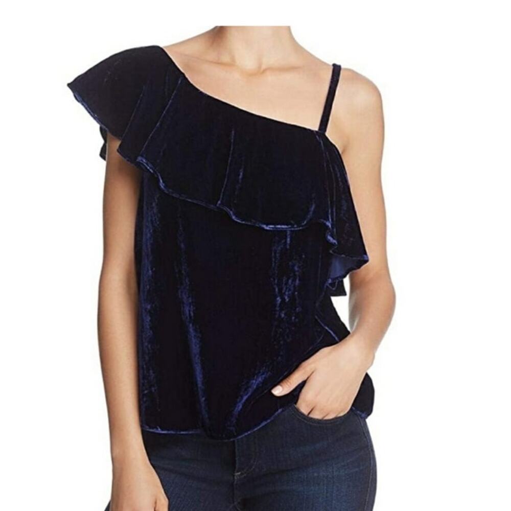 J.O.A. Crushed Velvet Ruffled Top One Shoulder Size S NWT Elegant Edgy Romantic
